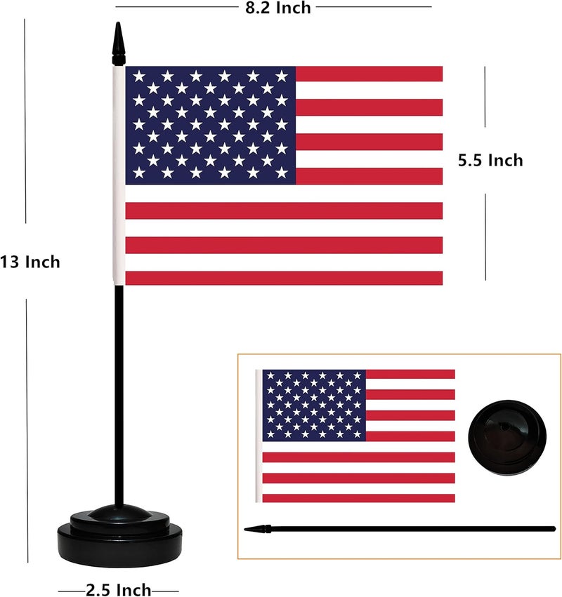 BCLin USA Desk Flag Set, 2 Pack American US Table Office Flags, Small Mini Desktop Flag With 12" Solid Black Pole, Black Base, Miniature Desktop Flag - Image 2